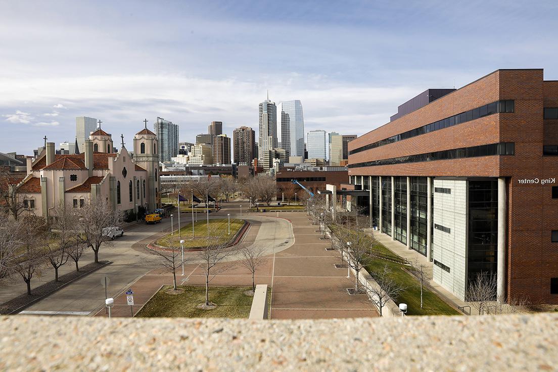 View of Downtown Denver from campus in the fall